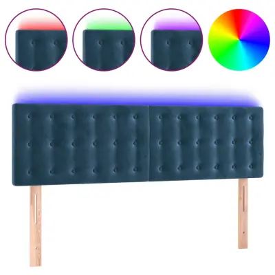 vidaXL LED posteljno vzglavje temno modro 144x5x78/88 cm žamet