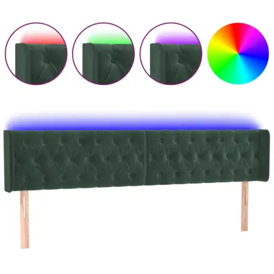 vidaXL LED posteljno vzglavje temno zeleno 183x16x78/88 cm žamet