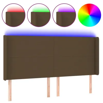 vidaXL LED posteljno vzglavje temno rjavo 183x16x118/128 cm blago