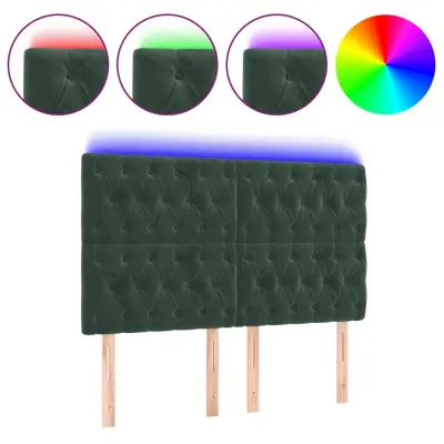 vidaXL LED posteljno vzglavje temno zeleno 144x7x118/128 cm žamet