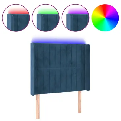 vidaXL LED posteljno vzglavje temno modro 83x16x118/128 cm žamet