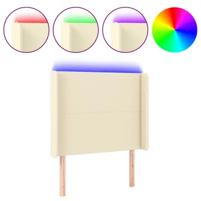 vidaXL LED posteljno vzglavje krem 93x16x118/128 cm umetno usnje