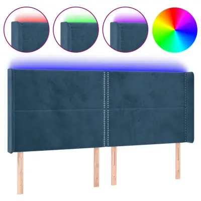 vidaXL LED posteljno vzglavje temno modro 203x16x118/128 cm žamet