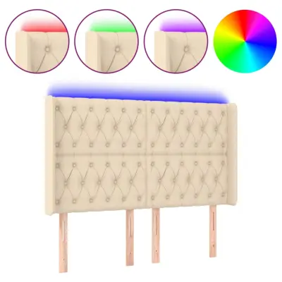 vidaXL LED posteljno vzglavje krem 163x16x118/128 cm blago