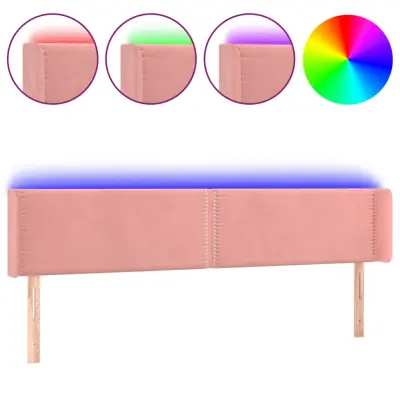 vidaXL LED posteljno vzglavje roza 203x16x78/88 cm žamet