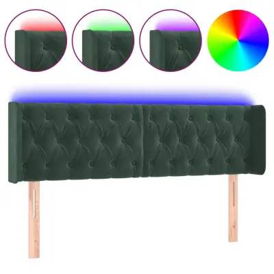 vidaXL LED posteljno vzglavje temno zeleno 147x16x78/88 cm žamet