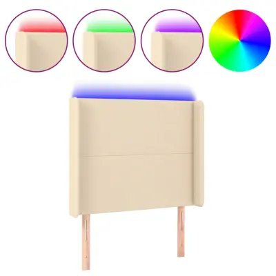 vidaXL LED posteljno vzglavje krem 83x16x118/128 cm blago