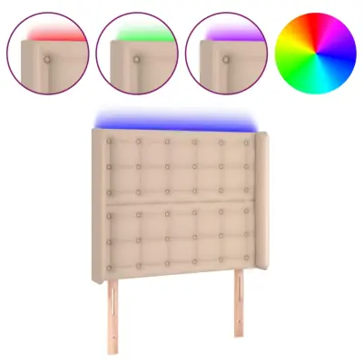 vidaXL LED posteljno vzglavje kapučino 103x16x118/128 cm umetno usnje