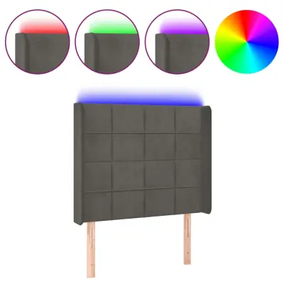 vidaXL LED posteljno vzglavje temno sivo 83x16x118/128 cm žamet