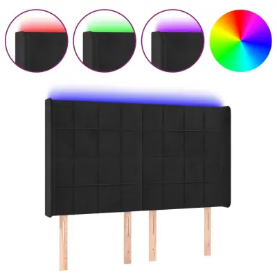 vidaXL LED posteljno vzglavje črno 147x16x118/128 cm žamet