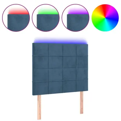 vidaXL LED posteljno vzglavje temno modro 80x5x118/128 cm žamet