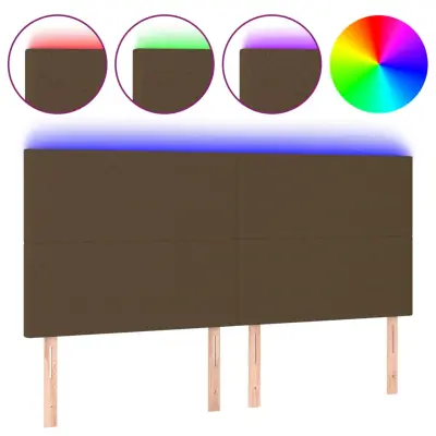 vidaXL LED posteljno vzglavje temno rjavo 180x5x118/128 cm blago