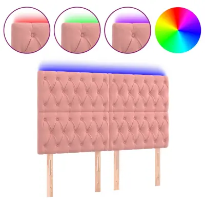 vidaXL LED posteljno vzglavje roza 144x7x118/128 cm žamet