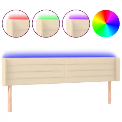 vidaXL LED posteljno vzglavje krem 203x16x78/88 cm blago
