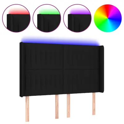 vidaXL LED posteljno vzglavje črno 147x16x118/128 cm blago