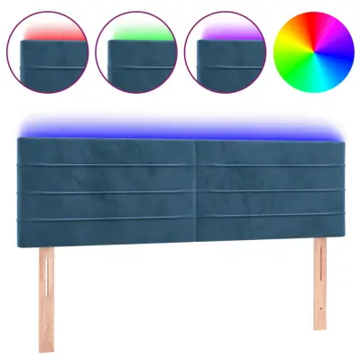 vidaXL LED posteljno vzglavje temno modro 144x5x78/88 cm žamet