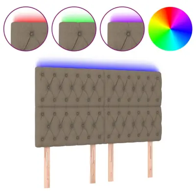 vidaXL LED posteljno vzglavje taupe 144x7x118/128 cm blago