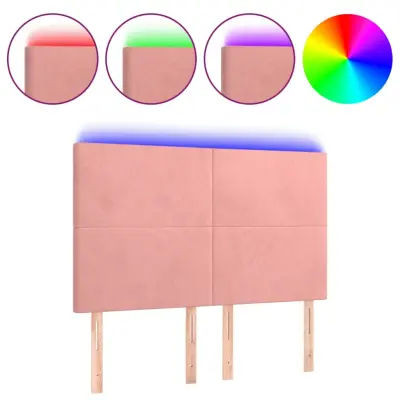 vidaXL LED posteljno vzglavje roza 144x5x118/128 cm žamet