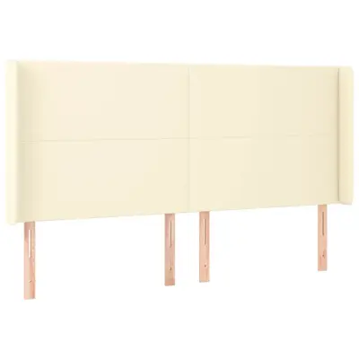 vidaXL Vzglavje z ušesi krem 163x16x118/128 cm umetno usnje