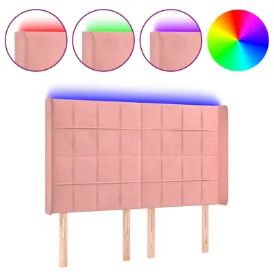 vidaXL LED posteljno vzglavje roza 147x16x118/128 cm žamet