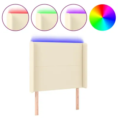 vidaXL LED posteljno vzglavje krem 83x16x118/128 cm umetno usnje