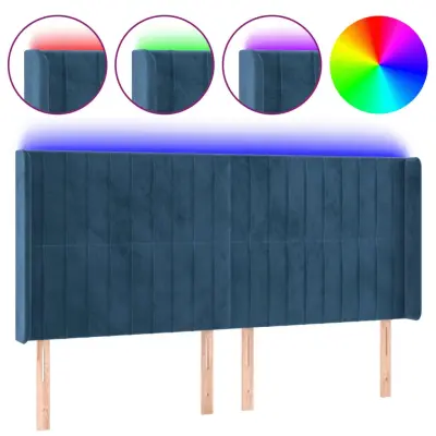 vidaXL LED posteljno vzglavje temno modro 203x16x118/128 cm žamet