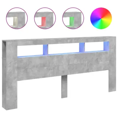 vidaXL LED posteljno vzglavje betonsko sivo 220x18,5x103,5 cm inž. les