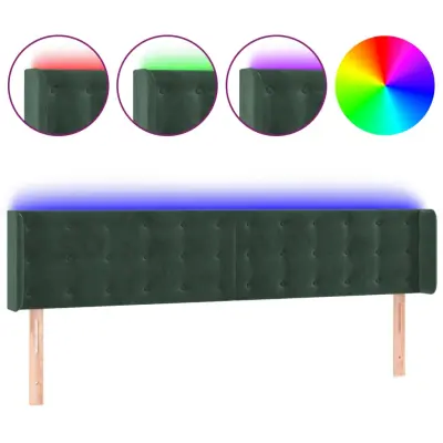 vidaXL LED posteljno vzglavje temno zeleno 203x16x78/88 cm žamet