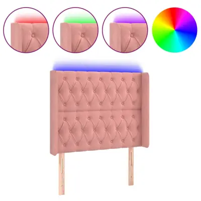 vidaXL LED posteljno vzglavje roza 93x16x118/128 cm žamet
