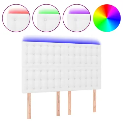 vidaXL LED posteljno vzglavje belo 144x5x118/128 cm umetno usnje