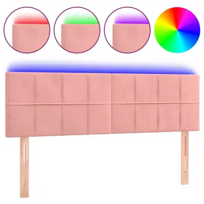 vidaXL LED posteljno vzglavje roza 144x5x78/88 cm žamet