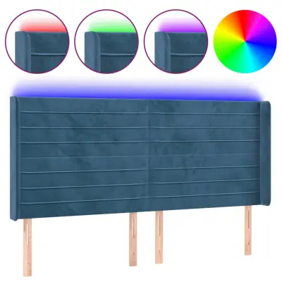 vidaXL LED posteljno vzglavje temno modro 203x16x118/128 cm žamet