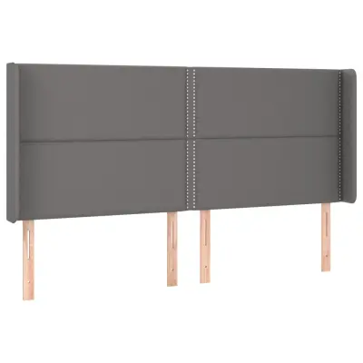 vidaXL Vzglavje z ušesi sivo 203x16x118/128 cm umetno usnje