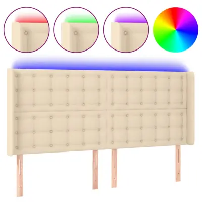 vidaXL LED posteljno vzglavje krem 183x16x118/128 cm blago