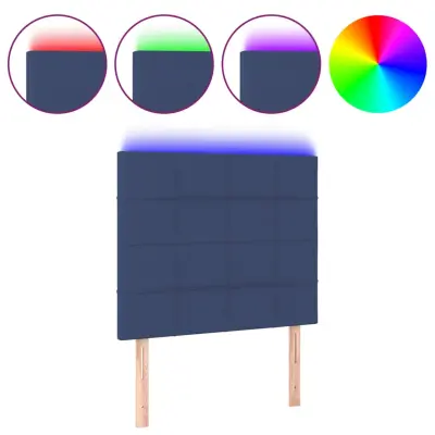 vidaXL LED posteljno vzglavje modro 80x5x118/128 cm blago
