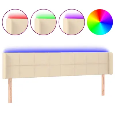 vidaXL LED posteljno vzglavje krem 203x16x78/88 cm blago