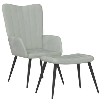 vidaXL Stol za sproščanje s stolčkom svetlo siv žamet