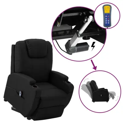 vidaXL Stol s funkcijo vstajanja črno umetno usnje