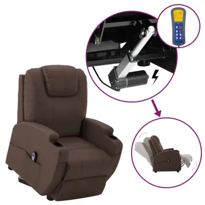 vidaXL Stol s funkcijo vstajanja rjavo umetno usnje