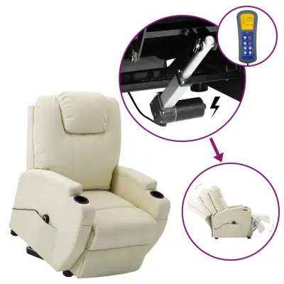 vidaXL Stol s funkcijo vstajanja krem umetno usnje