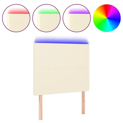 vidaXL LED posteljno vzglavje krem 90x5x118/128 cm umetno usnje