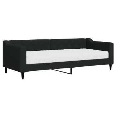 vidaXL Dnevna postelja z vzmetnico črna 80x200 cm blago