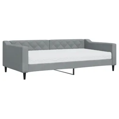 vidaXL Dnevna postelja z vzmetnico svetlo siva 100x200 cm blago