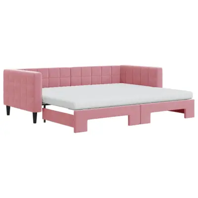 vidaXL Izvlečna dnevna postelja z vzmetnicami roza 90x200 cm žamet