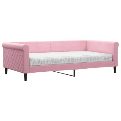 vidaXL Dnevna postelja z vzmetnico roza 100x200 cm žamet