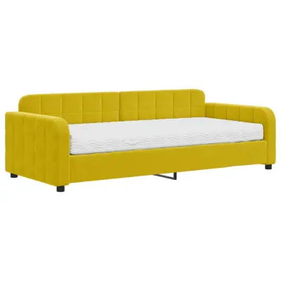 vidaXL Dnevna postelja z vzmetnico rumena 90x200 cm žamet