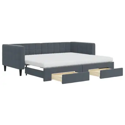 vidaXL Izvlečna dnevna postelja s predali temno siva 90x200 cm žamet