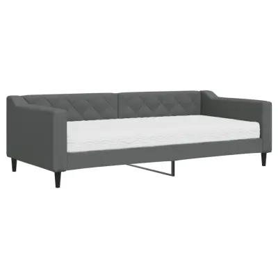 vidaXL Dnevna postelja z vzmetnico temno siva 90x200 cm blago