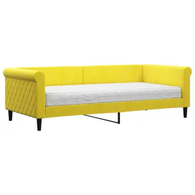 vidaXL Dnevna postelja z vzmetnico rumena 90x200 cm žamet