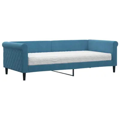 vidaXL Dnevna postelja z vzmetnico modra 90x200 cm žamet